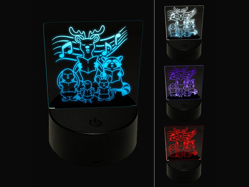Woodland Animal Choir Singing Deer Rabbit Raccoon Mouse Bird 3D Illusion LED Night Light Sign Nightstand Desk Lamp
