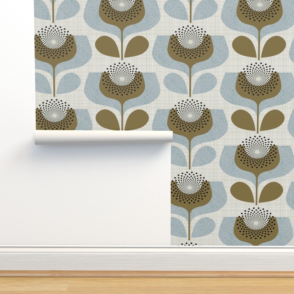Neutral Botanical Geometric Flowers 70S Inspired Shapes Custom Removable Wallpaper by Spoonflower Peel & Stick Wallpaper 2FT Wide