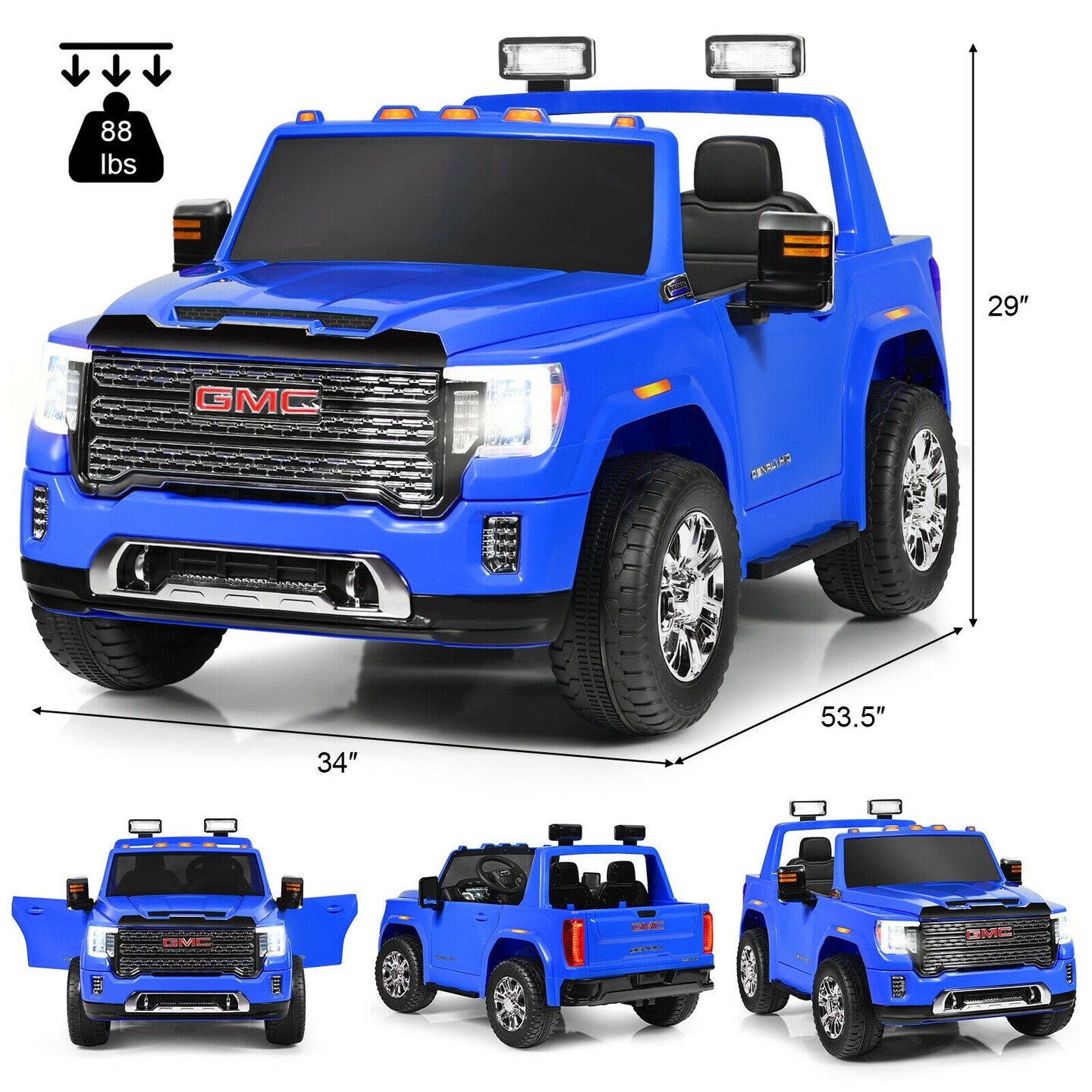 12V 2-Seater Licensed GMC Kids Ride On Truck RC Electric Car with Storage Box