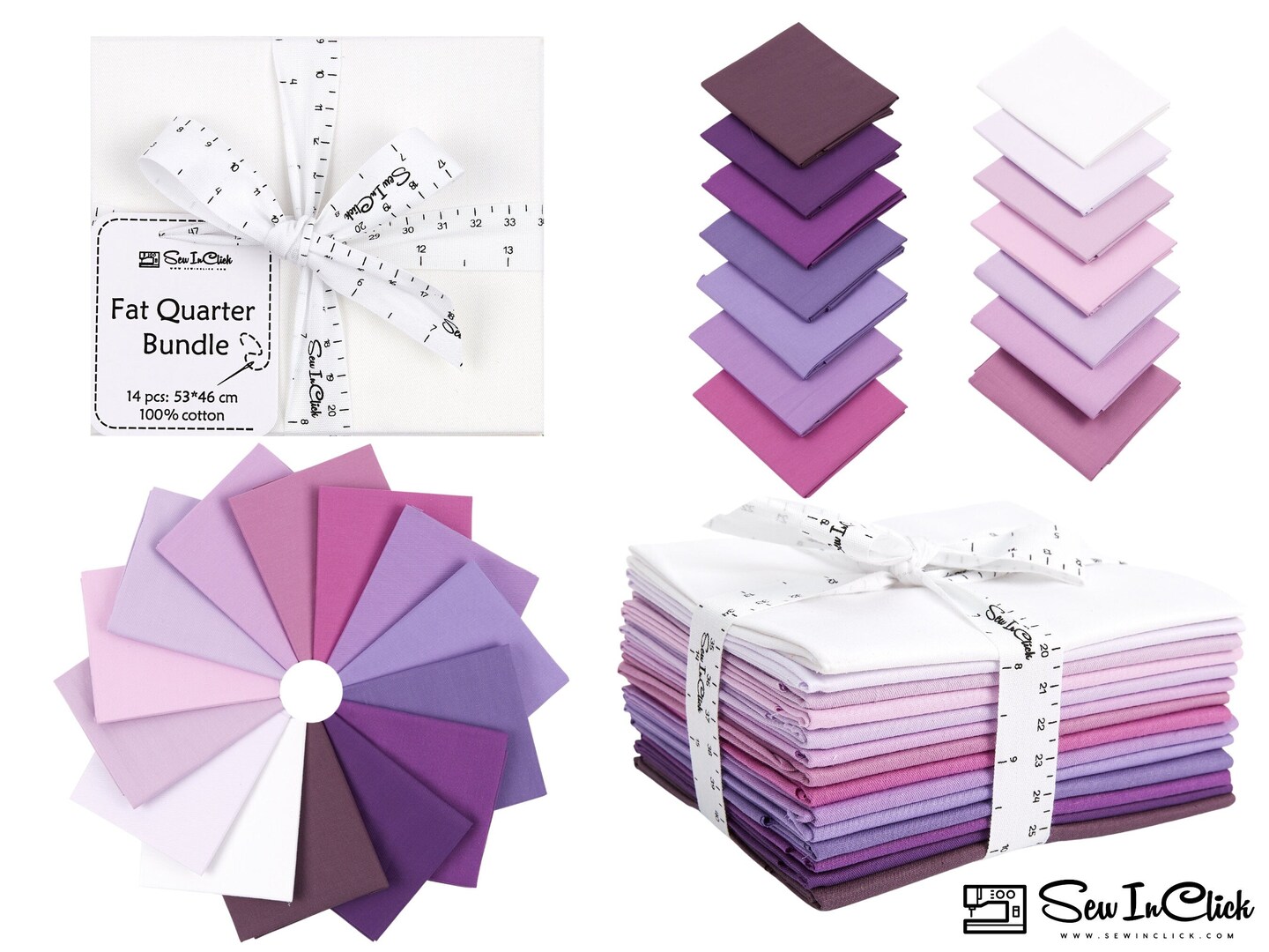 Fat Quarter Bundle -100% Cotton | Pure Solids | Shades of Purple and Magenta l Mix Colors | Quilting &#x26; Crafting Soft Fabric | Special Gift