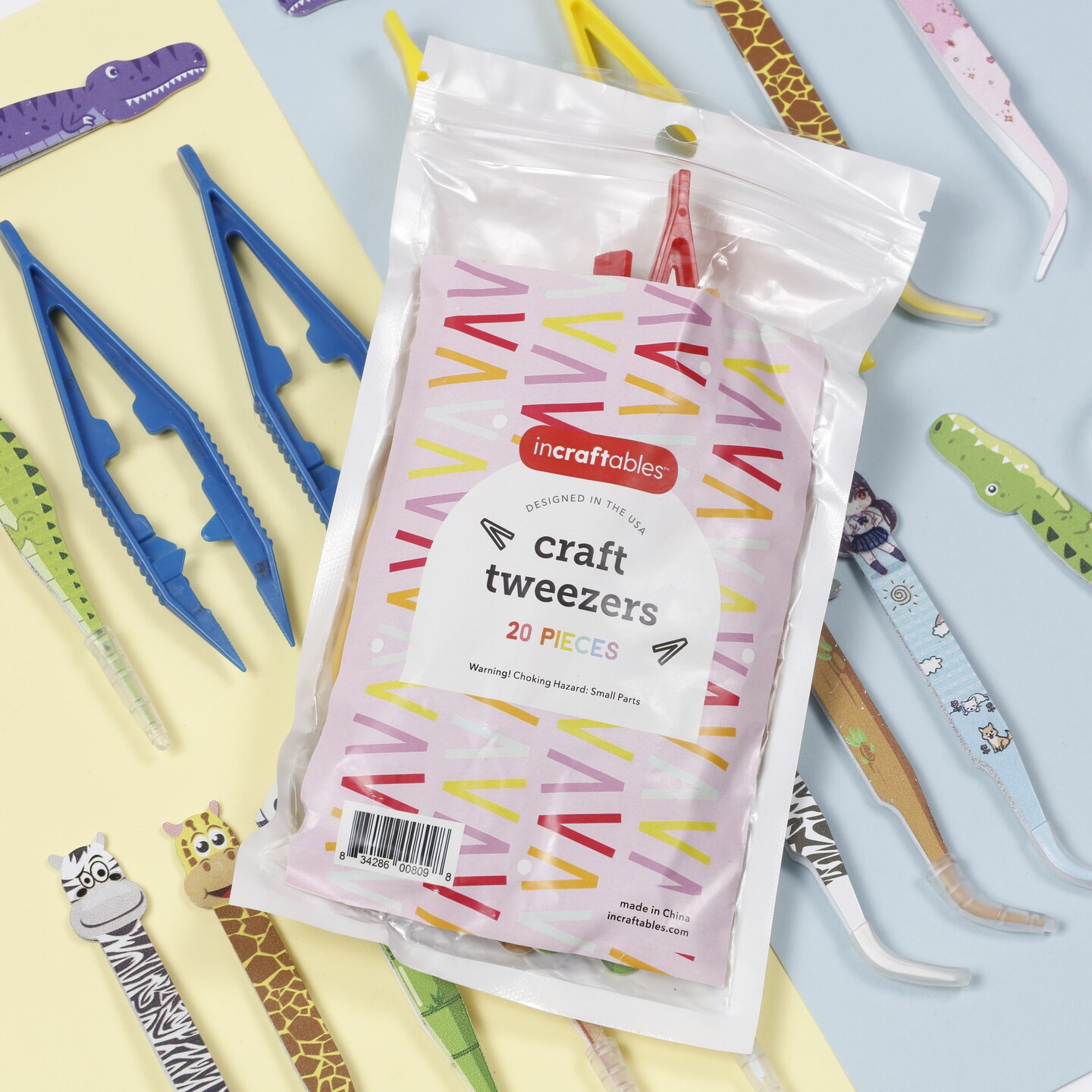 Incraftables Assorted Kids Tweezers 20pcs. Best Tweezers for Kids Including Plastic Tweezers for Kids & Fun Craft Animal Shape Tweezers. Kids Tongs for DIY Projects, Pearl Beads, Jewelry Making & More