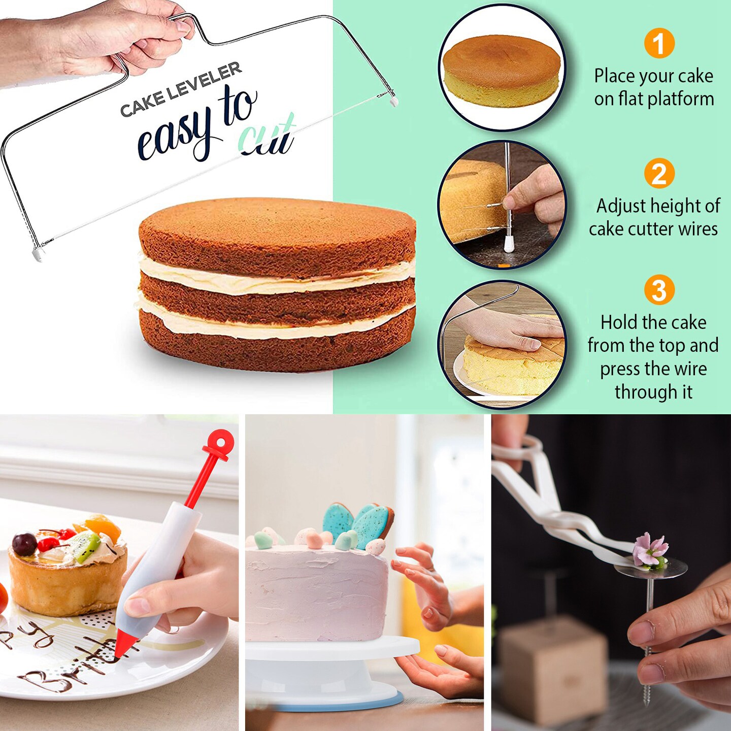 108Pcs Cake Decorating Supplies Kit 11in Revolving Cake Table with Stand Base and Baking Tools