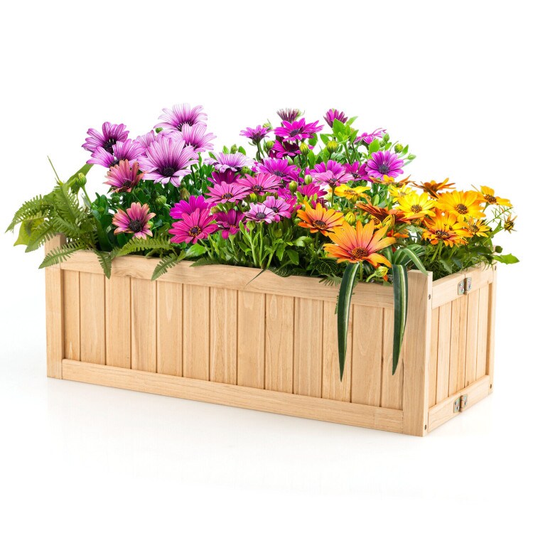 Natural Fir Wood Folding Planter Box Outdoor Raised Plant Container 27.5 Inch