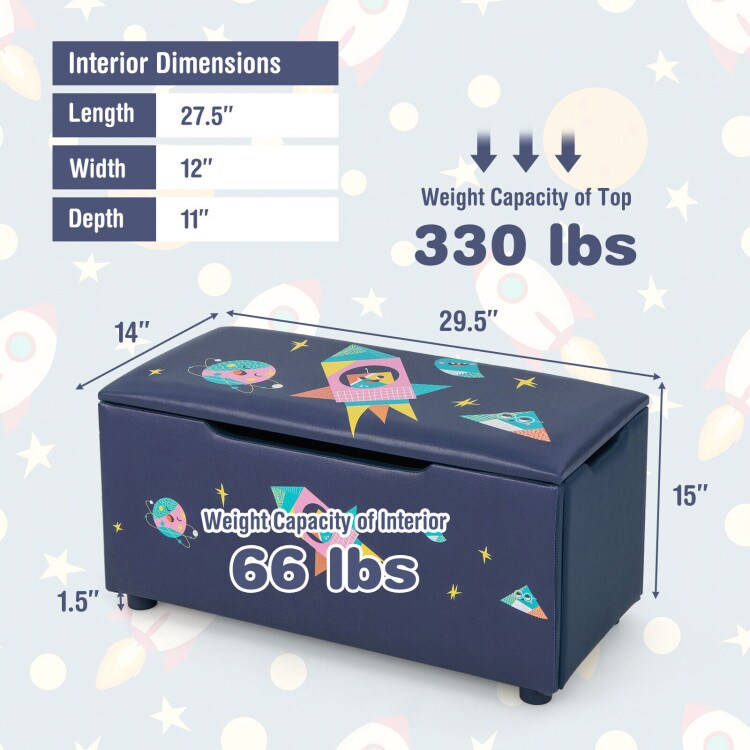 Kids Wooden Upholstered Toy Storage Box with Removable Lid and 4 Dirt-Resistant Feet