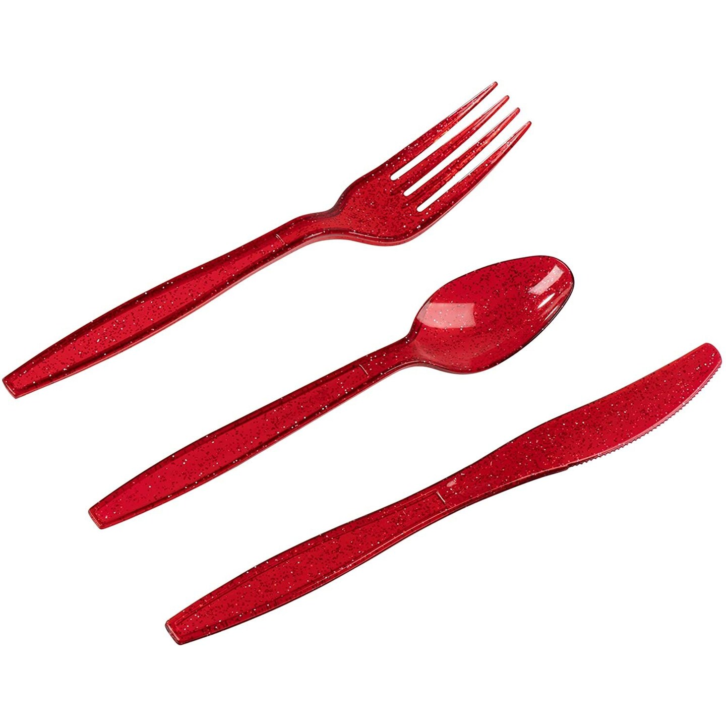 96 Pieces Red Plastic Silverware Set with Spoons, Forks, and Knives for Parties, Birthday, Dinnerware Supplies (Serves 32)