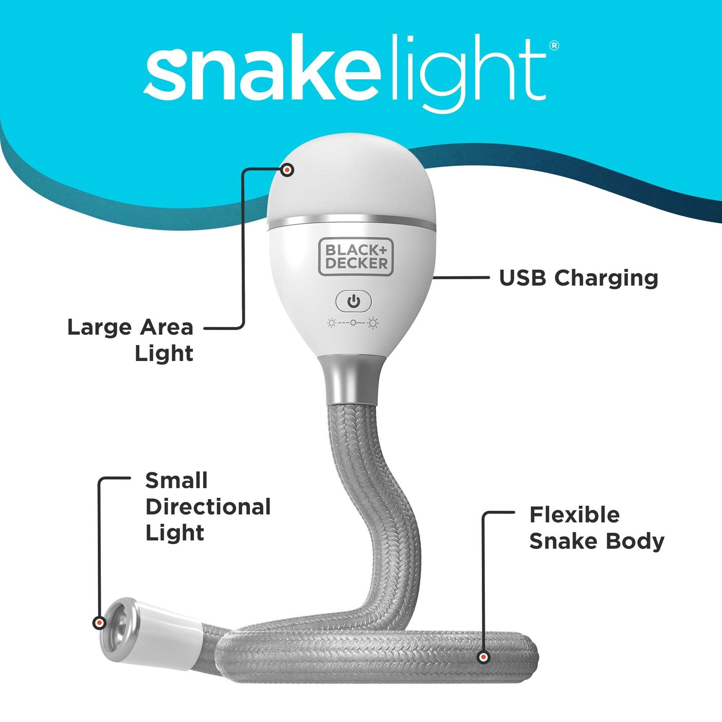 BLACK+DECKER Snake Light, Work Light, 2 Settings, Flexible and Rechargeable (BDCFSL01)