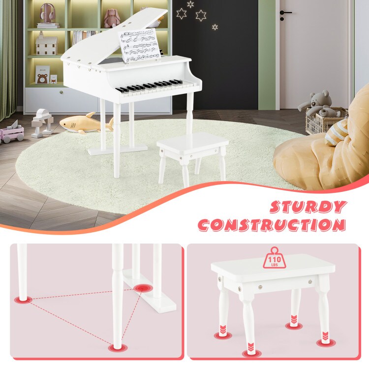 MDF and Birch Kids Classical Piano with Bench, Music Stand and Safe Design