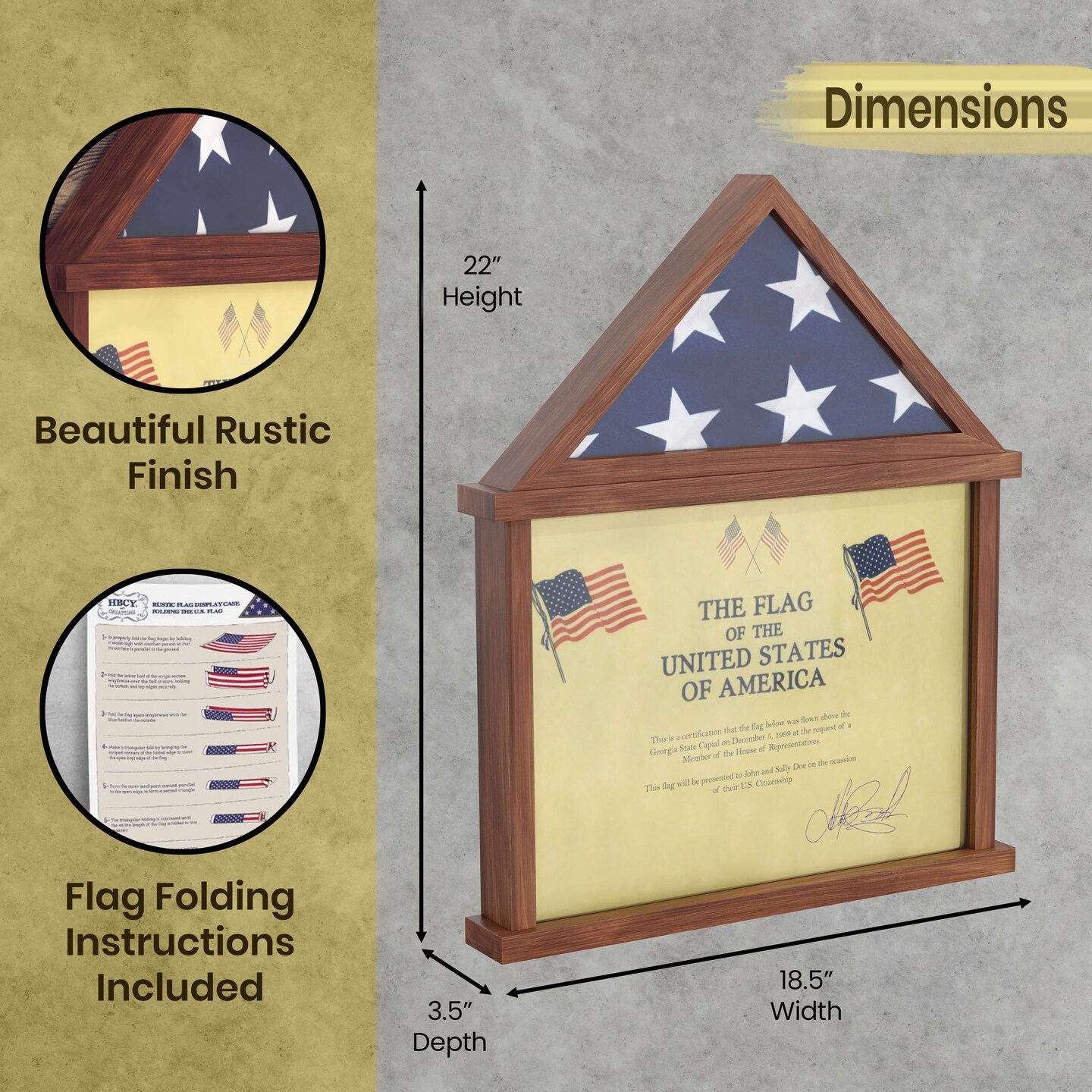HBCY Creations Memorial Flag, Certificate And Shadow Box Display Case Small - Solid Wood