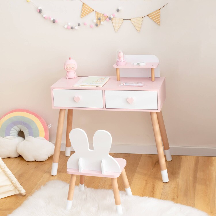 2 in 1 Wooden Princess Kids Vanity Set with Mirror