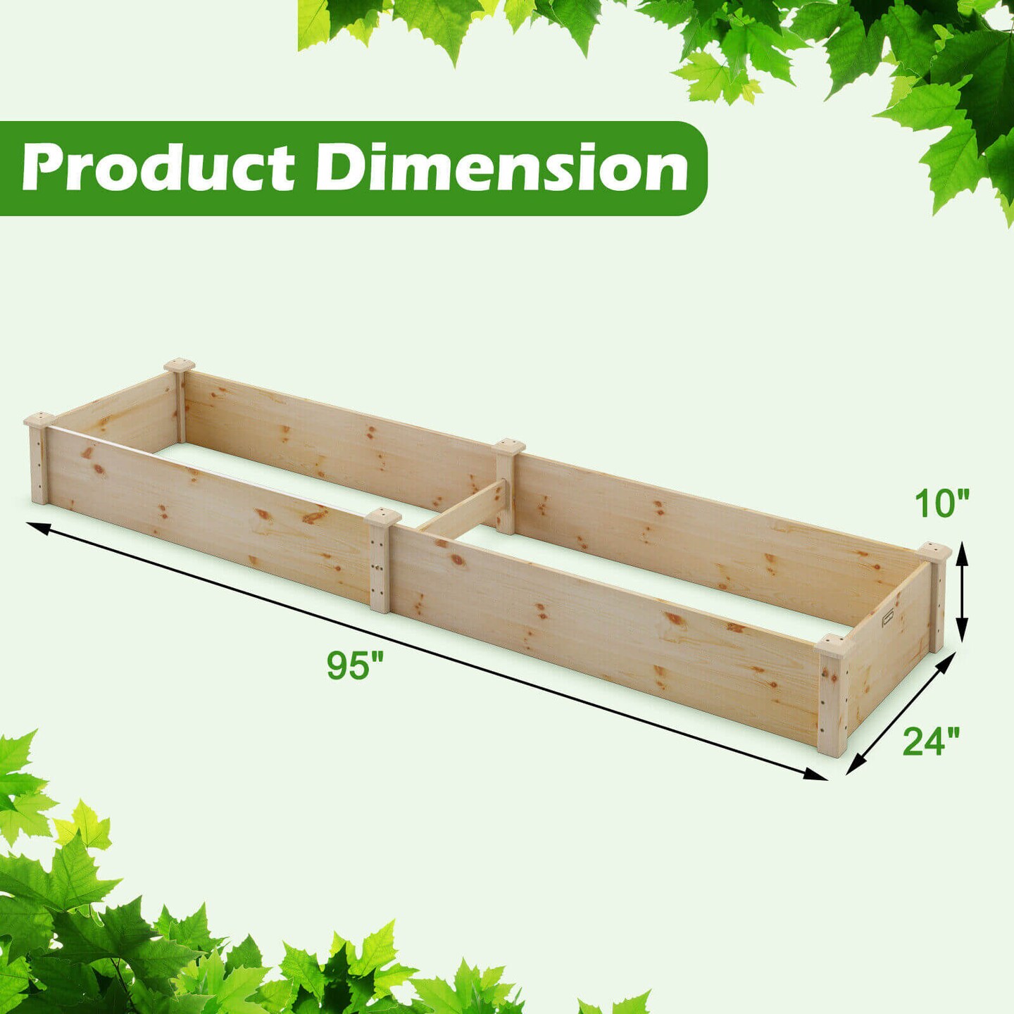 Natural Fir Wood Raised Garden Bed 95 Inch Outdoor Planter Box for Vegetables Herbs