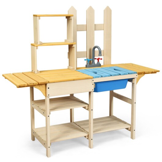 Kid&#x27;s Outdoor Wooden Pretend Cook Kitchen Playset Toy