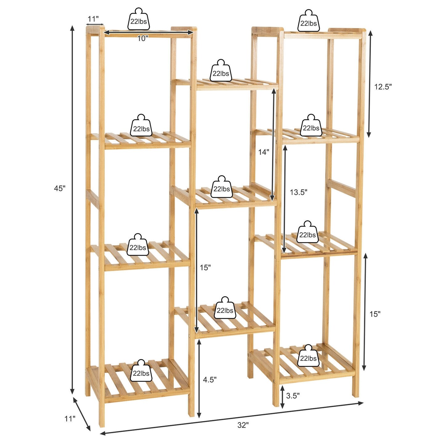 Plant Stand Utility Shelf Free Standing Storage Rack Pot Holder