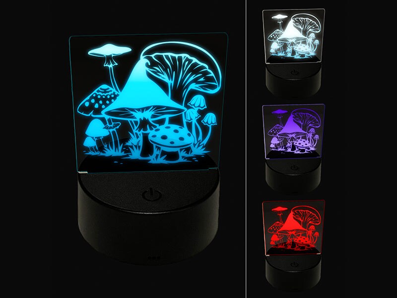 Whimsical Group of Mushrooms Fungus Fungi 3D Illusion LED Night Light Sign Nightstand Desk Lamp