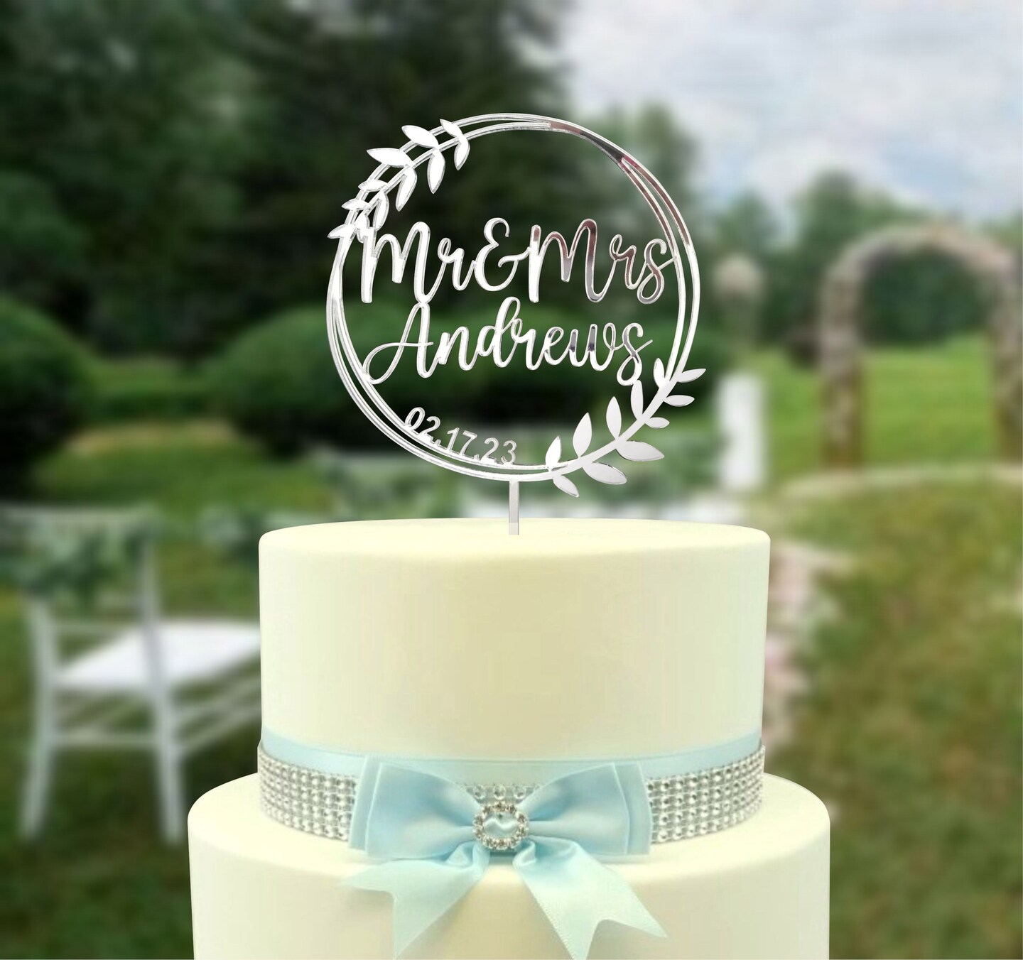 Boho Wedding Cake Topper ~ Personalized Acrylic Bohemian Floral Rustic Wreath Wedding Cake Topper [TLA43] product 2