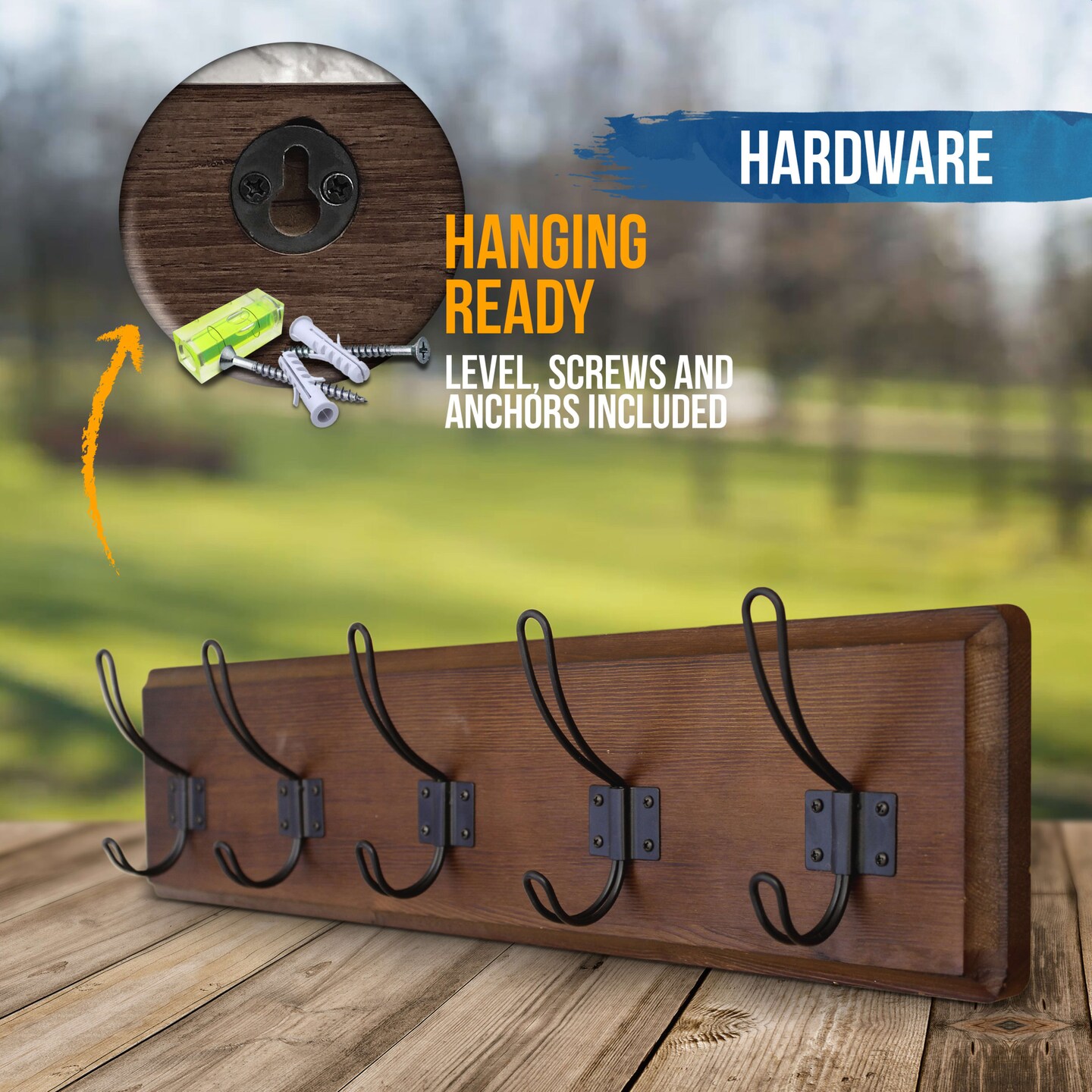 HBCY Creations Rustic Coat Rack with Hooks -Wall Mount Coat Rack - Solid Pine Wood Entryway Hanger - Farmhouse Coat Rack for Kitchen, Bedroom