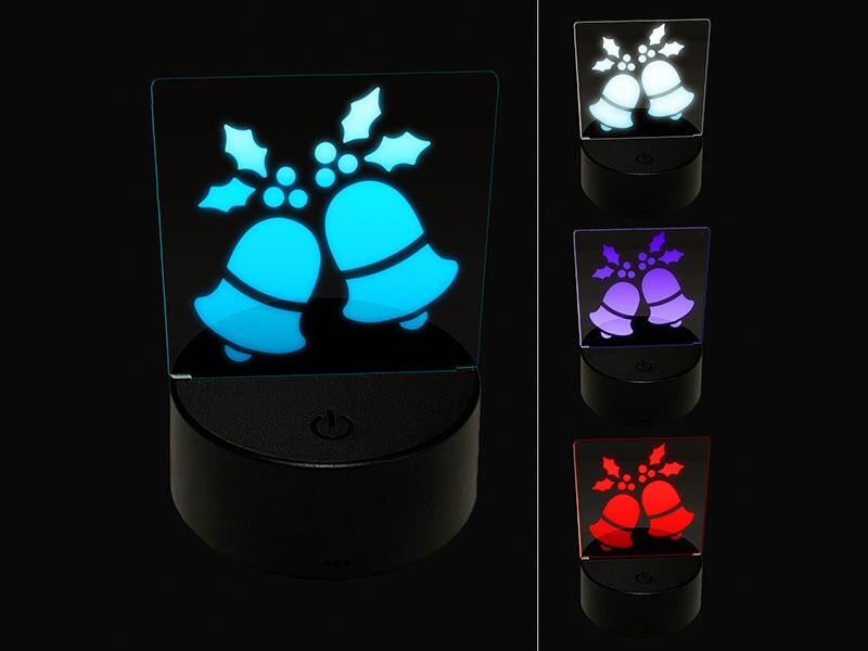 Christmas Bells with Holly 3D Illusion LED Night Light Sign Nightstand Desk Lamp