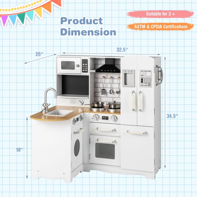 Wooden Kid&#x27;s Corner Kitchen Playset with Stove for Toddlers-White