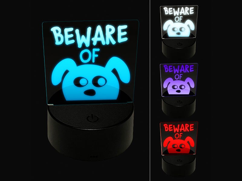 Beware of Dog Funny Doodle 3D Illusion LED Night Light Sign Nightstand Desk Lamp