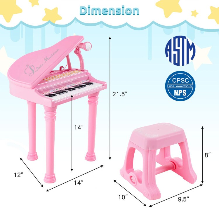31 Keys Kids Piano Keyboard with Stool and Piano Lid