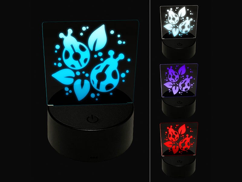 Ladybugs and Leaves 3D Illusion LED Night Light Sign Nightstand Desk Lamp