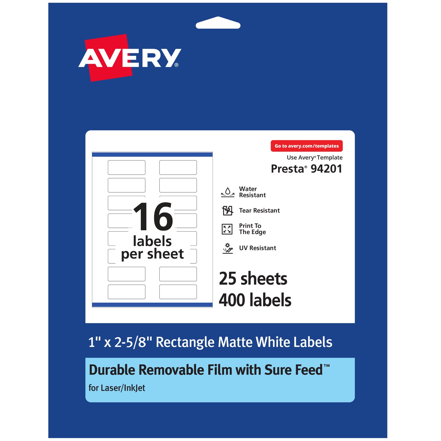 Avery Durable ID Labels with Sure Feed, 1" x 2-5/8"