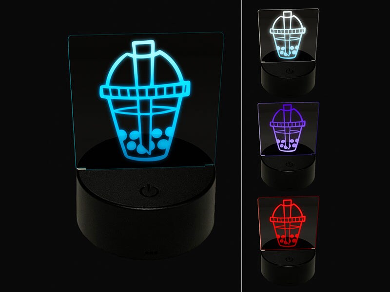 Yummy Bubble Tea Boba Milk Dessert Drink 3D Illusion LED Night Light Sign Nightstand Desk Lamp