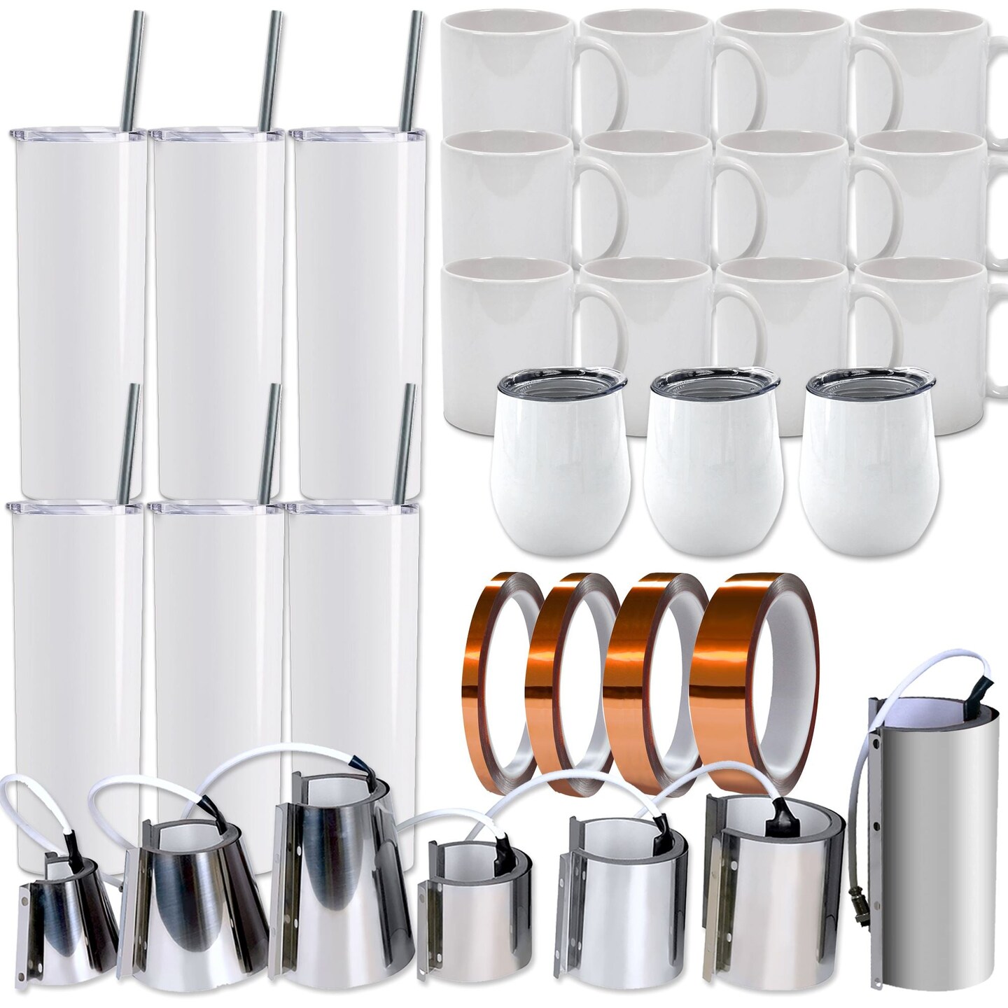 Swing Design 7-in-1 Tumbler Heat Press 20oz/30oz Bundle - White