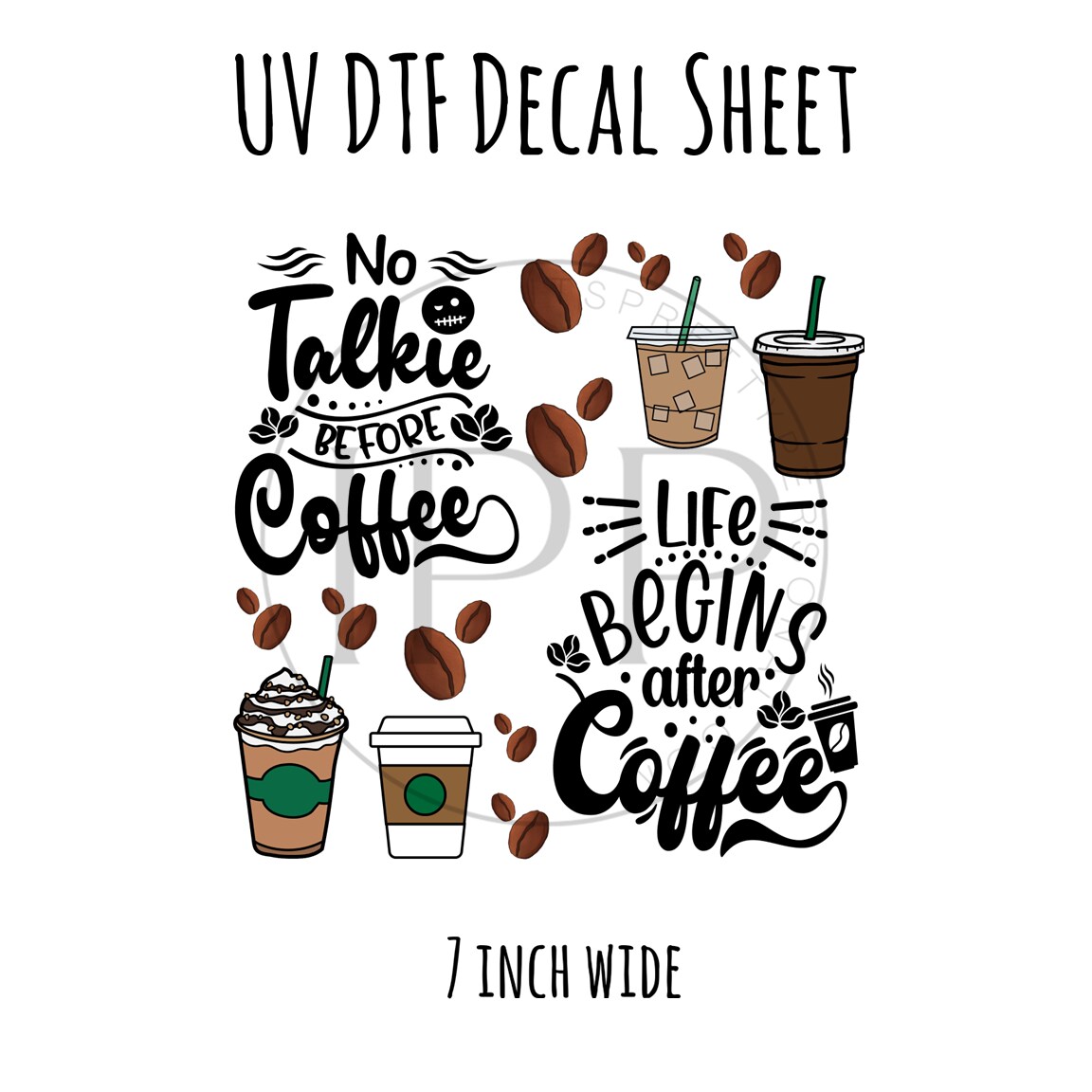 7&#x22;x7&#x22;- #7- Coffee Quotes- UV DTF Decal SHEET
