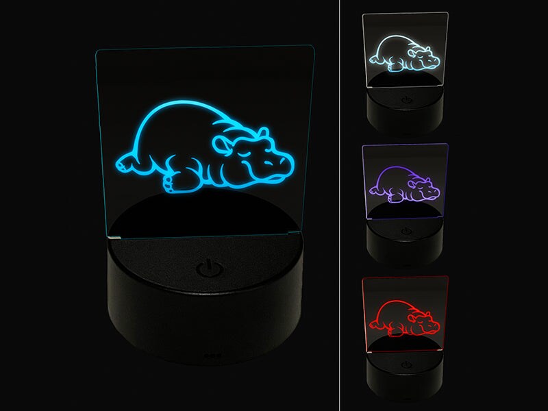 Lazy Hippo Hippopotamus Cute 3D Illusion LED Night Light Sign Nightstand Desk Lamp