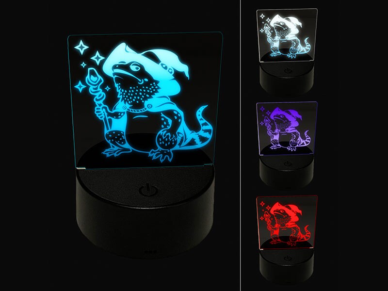 Bearded Dragon Wizard Lizard 3D Illusion LED Night Light Sign Nightstand Desk Lamp