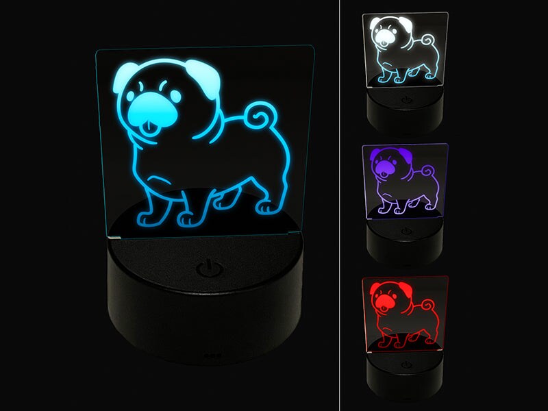 Pug Standing with Tongue Out Dog 3D Illusion LED Night Light Sign Nightstand Desk Lamp