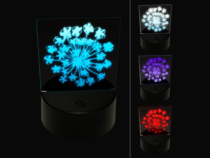 Queen Anne&#x27;s Lace Flower Silhouette Doodle Sketch 3D Illusion LED Night Light Sign Nightstand Desk Lamp
