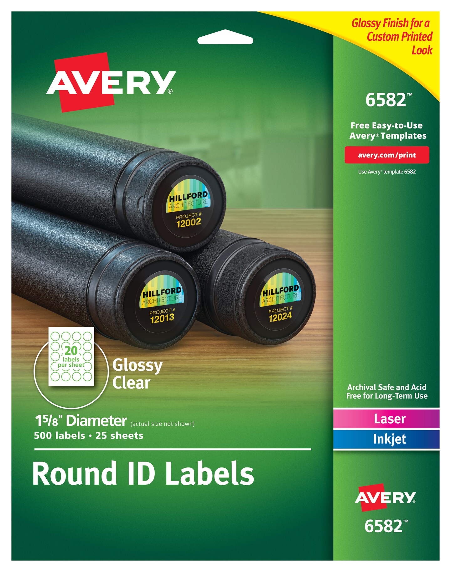 Avery Glossy Clear Round Labels, 1.625" Diameter, Pack of 500 -- Make Custom Stickers (6582)