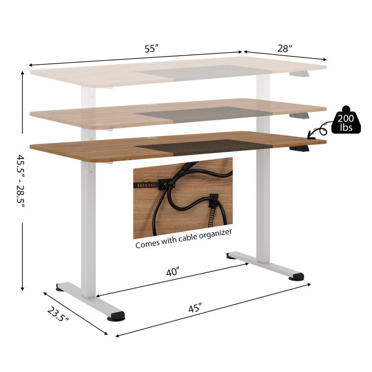 55 Inch Electric Height Adjustable Office Desk with Hook
