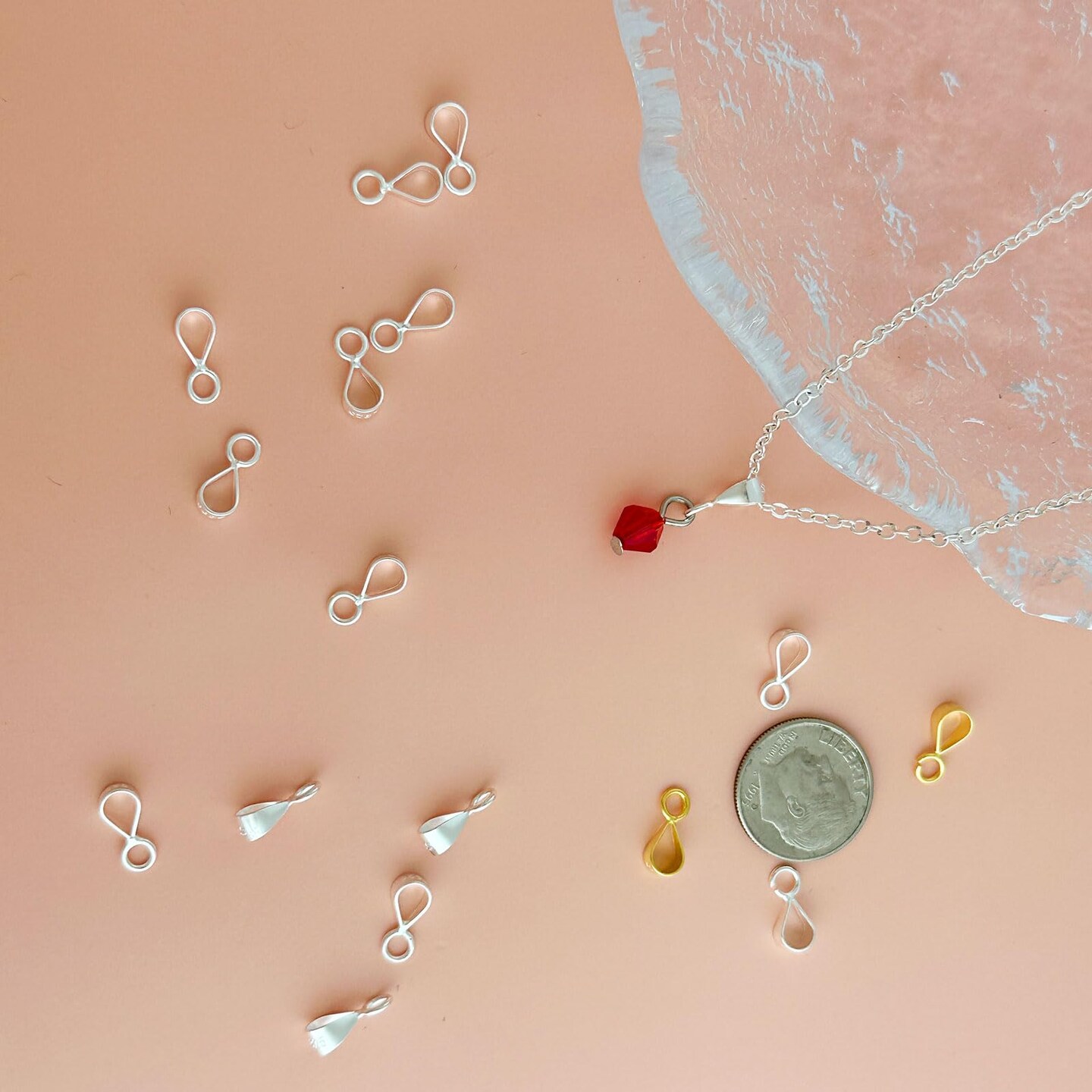 5 Pieces 14K Gold Bails for Pendants Clasp with Open Loop,925 Sterling Silver Jewelry Bails for Pendants Slider Connectors for Necklace Jewelry Making Made in Italy