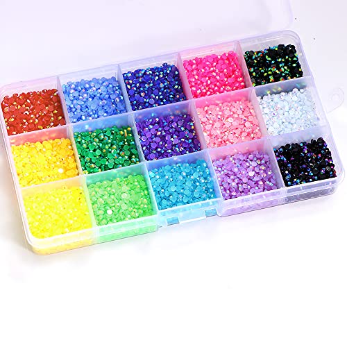 15000 Pieces Nail Art Rhinestones,15 Colors 3mm Flat-Bottomed Round Nail Rhinestones Glitter Crystal Gem Rhinestone,DIY Decoration Accessories