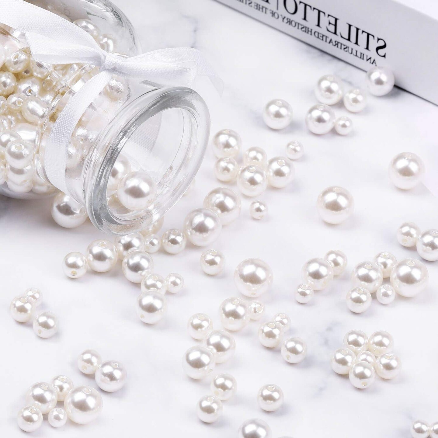 800 Pieces Ivory Pearl Craft Beads Loose Pearls for Jewelry Making, Crafts, Decoration and Vase Filler (Assorted Sizes)