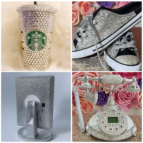 3150 Pieces Clear Nail Gems Silver Face Jewels Tooth Eye Gems-Tiny Glass Nail Diamonds Stone Flatback-Small White Crystals Rhinestone for Acrylic Nails-Craft Gems with Wax Pen HINABTRU