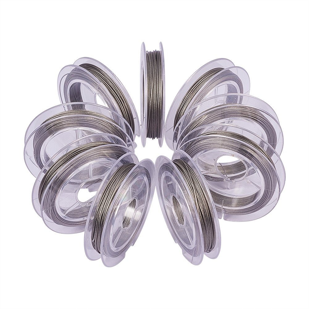 10 Rolls 0.45mm Steel Tiger Tail Beading Wire Stainless Steel Color Soft Flexible Jewelry Wire for Jewelry Making, Bead Stringing, Crafting(10yard/ roll, 100yard totally)