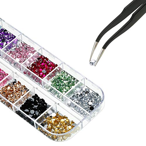 4488 Pieces Nail Art Rhinestones Crystal Flatback Rhinestones with Rhinestone Picker Pick Up Tweezers for Nails Art Clothes Shoes Bags Decoration (Colorful, AB Color and Clear)