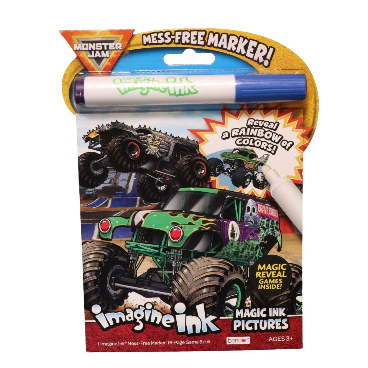 Monster Jam Imagine Ink 16 Page Pictures And Game Book With Mess Free Marker