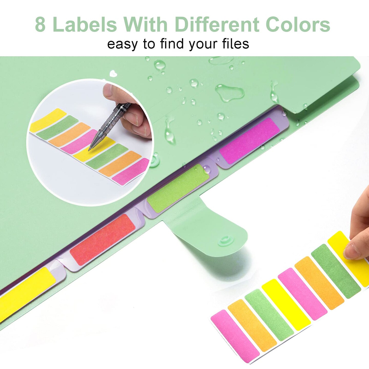 Forvencer Accordion File Organizer, Letter Size, 5 Pocket Expanding File Folder, Cute File Folder with Labels, Portable File Organizer for School Office Supplies, Folders for Documents, Green
