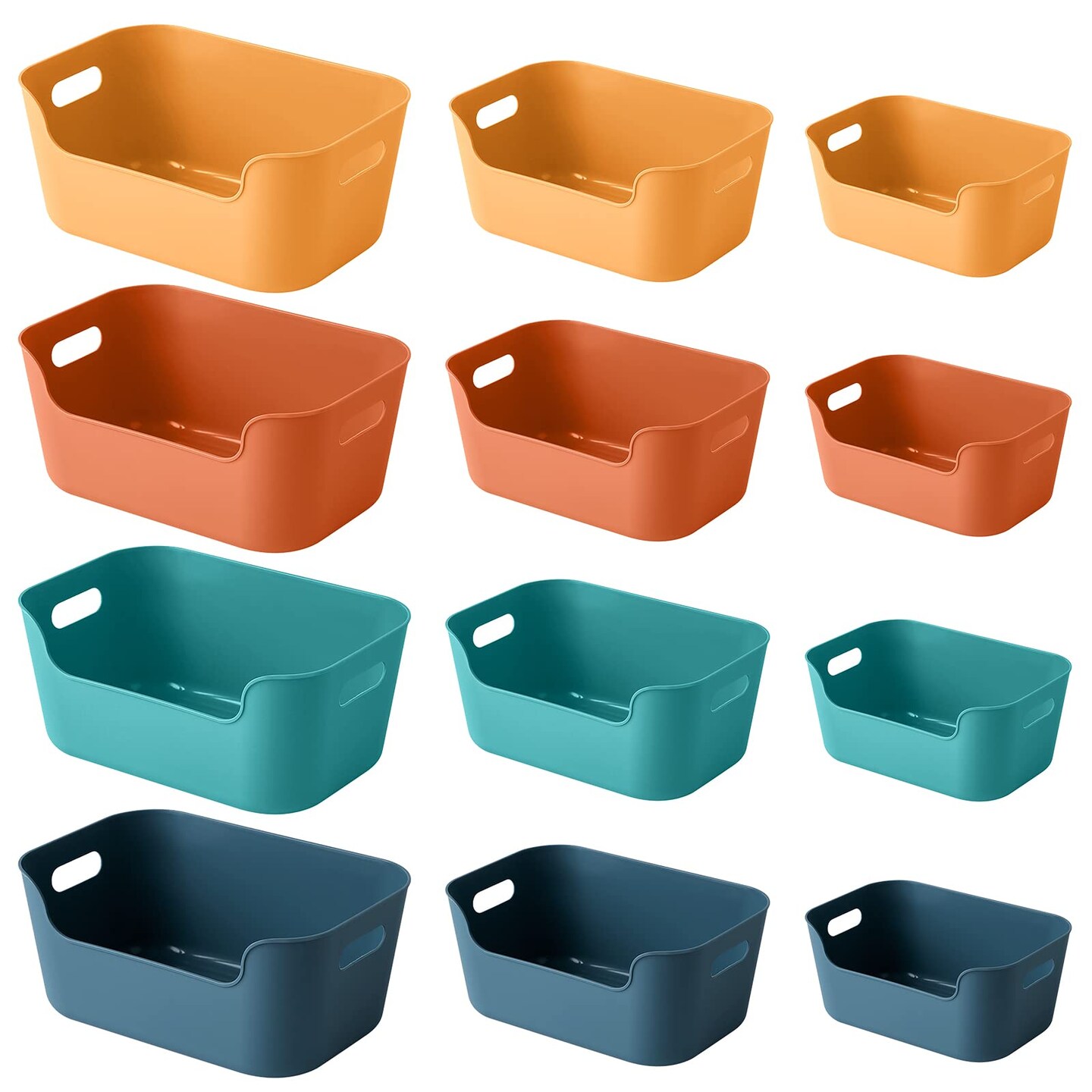 OWill 12-Pack Mixed Plastic Storage Bins and Baskets for Efficient Home Classroom Organization - Small Containers in Multiple Colors for Kitchen, Cupboard Box, Bathroom Organizer on Shelves and Tubs