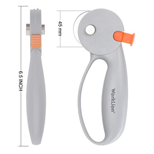 45 mm Rotary Cutter for Fabric:Safety Lock with Ergonomic Classic Comfortable Handle Suitable for Crafting Sewing Quilting Crafts Includes Extra 5pcs 45mm Replacement Blade