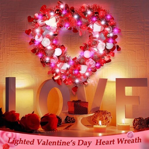 Warehouse Clearance Open Box Deals, Valentine's Day Wreath Decorations,  Outdoor Lighted Valentine's Day Wreath for Front Door Holiday Valentine's  Day