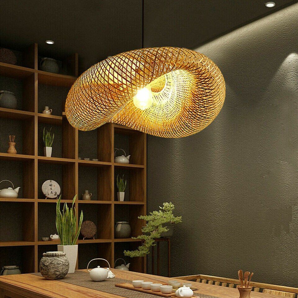Kitcheniva Bamboo Pendant Light Wicker Rattan Shade Fixture Art Asian Hanging Ceiling Lamp