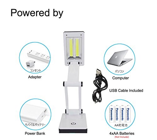 Super Bright COB LED Portable Desk Lamp Travel Lamp :Foldable, Touch Sensitive Control, 3 Adjustable Brightness Levels, Battery and USB Powered