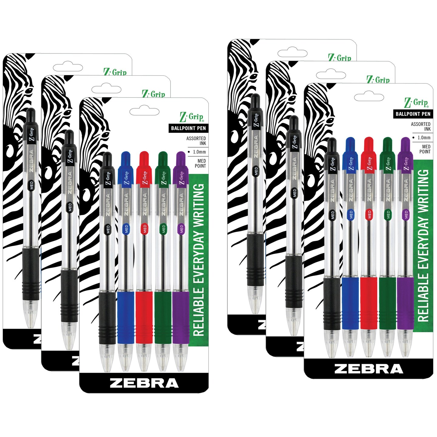 Z-Grip&#xAE; Ballpoint Retractable Pen, 1.0mm, Assorted, 5 Per Pack, 6 Packs