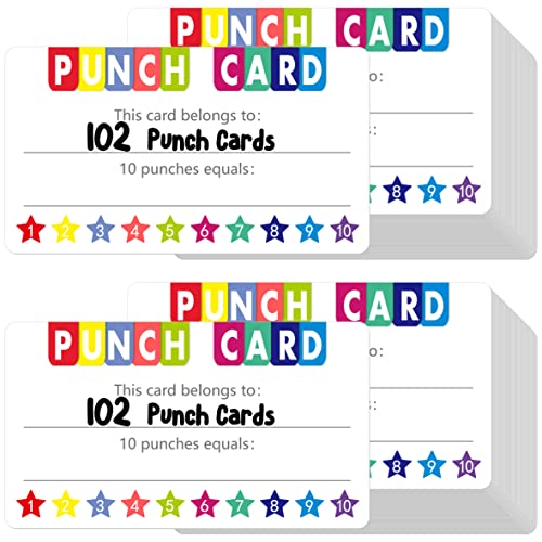 102 Pieces Punch Cards, Star Shaped Incentive Reward Cards Business Size Student Award Cards Boost Creativity & Skills Development for Business, Classroom, Kids Behavior, Students, Teachers, 3.5” x 2”