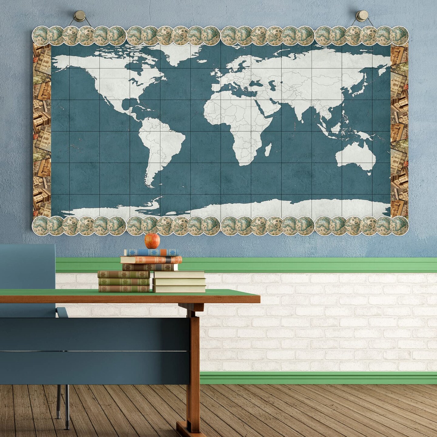 118 Feet Classroom Bulletin Board Borders, Colorful Die Cut Border Trim Scalloped Classroom Borders Decor for School Classroom Chalkboard Office Home Decorations (World Map Style)